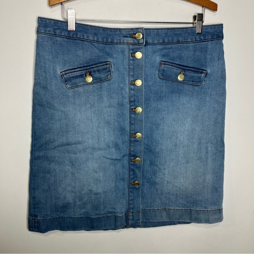Talbots knee length denim skirt button front size 14